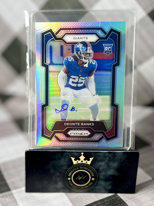 Deonte Banks 2023 Panini Prizm Silver Prizm Rookie Auto #376 New York Giants RC
