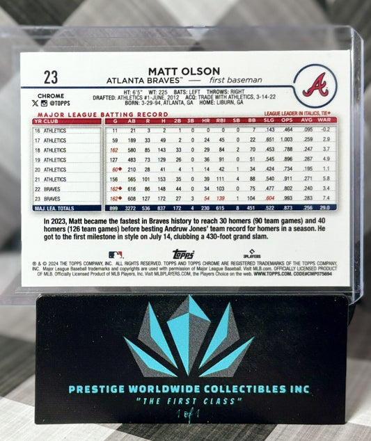 Matt Olson 2024 Topps Chrome Purple Sonar Refractor /275 #23 Atlanta Braves