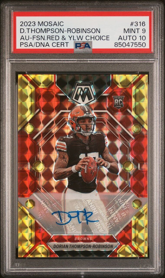 Dorian Thompson-Robinson 2023 Mosaic RC Red Yellow Choice PSA 9 Auto 10 #316 CLE