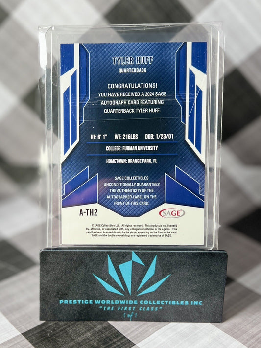 Tyler Huff 2024 Sage Football Red Foil NFL Prospect Auto #A-TH2 Furman Uni. SP
