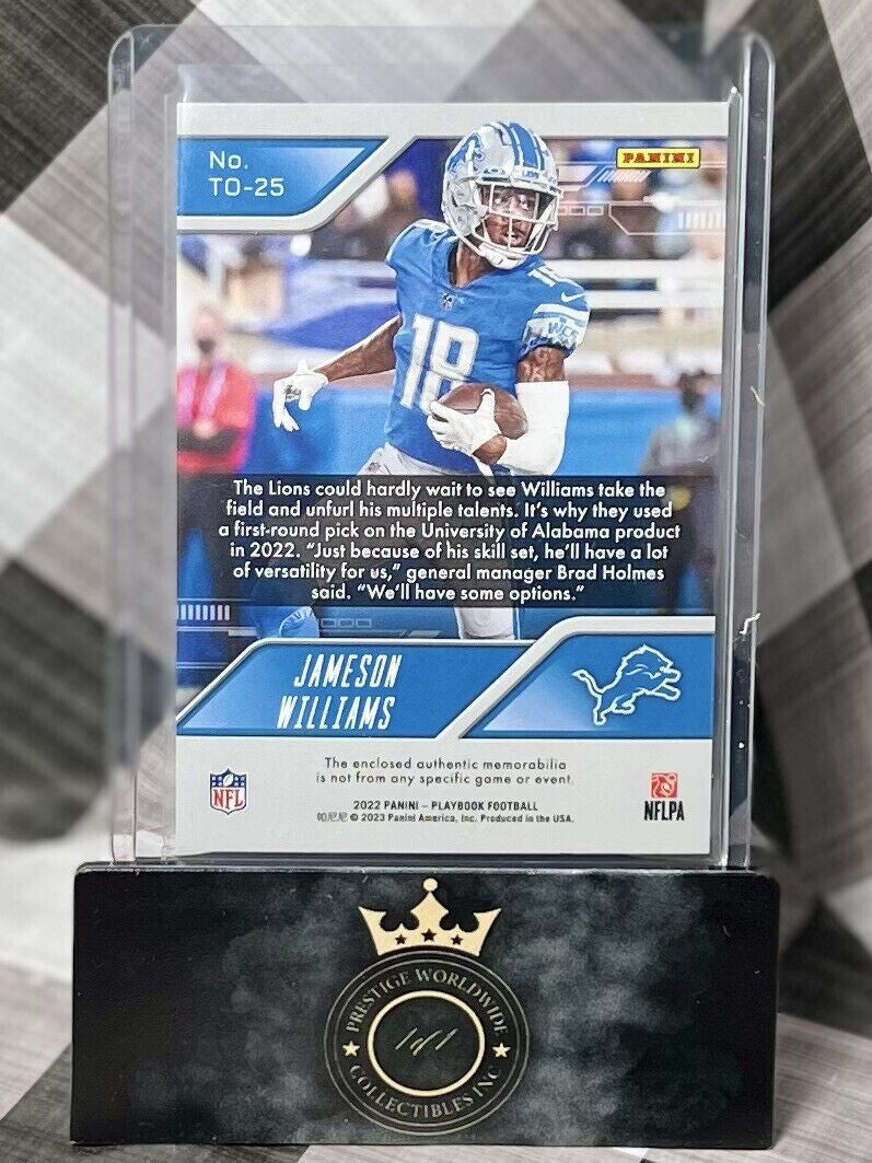 JAMISON WILLIAMS 2022 PANINI PLAYBOOK ROOKIE TOTAL OFFENSE PATCH #TO-25 LIONS RC