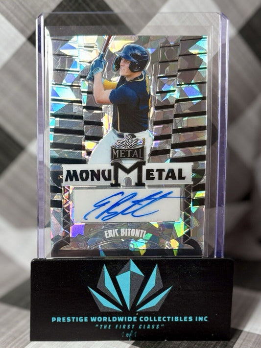 Eric Bitonti 2024 Leaf Metal Silver Crystal MonuMetal Auto /15 #MM-EB1 Brewers