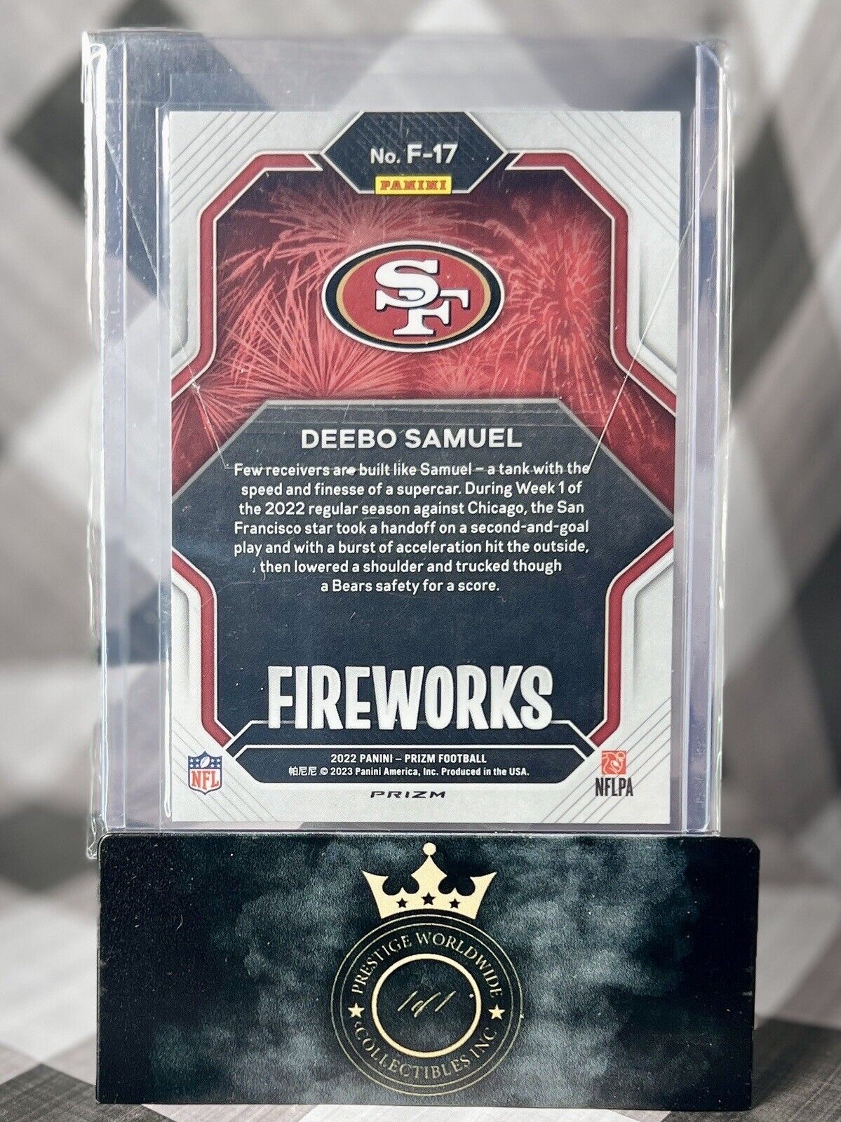 Deebo Samuel 2022 Prizm Fireworks Silver Holo Prizm #17 San Francisco 49ers
