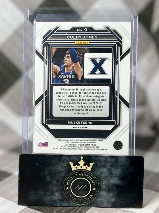Colby Jones 2023 Prizm Draft Picks Silver Prizm Rookie #9 SAC Kings & Xavier