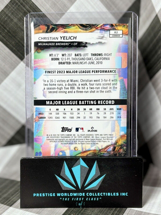 Christian Yelich 2024 Topps Finest Common Blue Refractor /200 #82 MIL Brewers