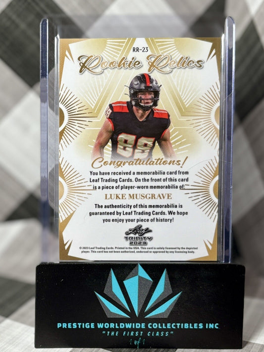 Luke Musgrave 2023 Leaf Trinity Rookie Relics Worn Patch #RR-23 GB Packers RC
