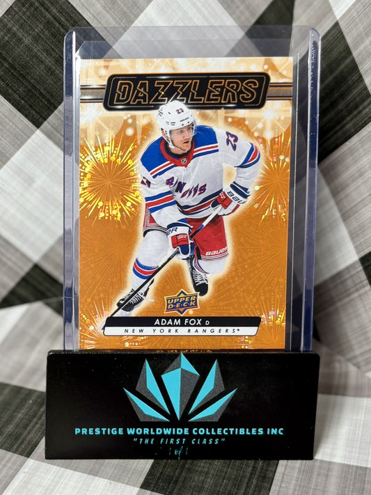 Adam Fox 2023-24 Upper Deck Series 1 Dazzlers Orange #DZ-2 New York Rangers