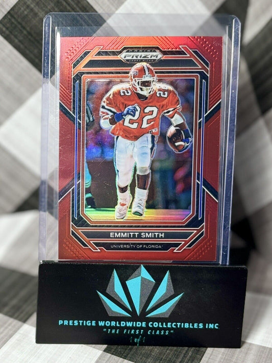 Emmitt Smith 2023 Prizm Draft Picks Red Prizm /299 #38 Florida & Cowboys HoF