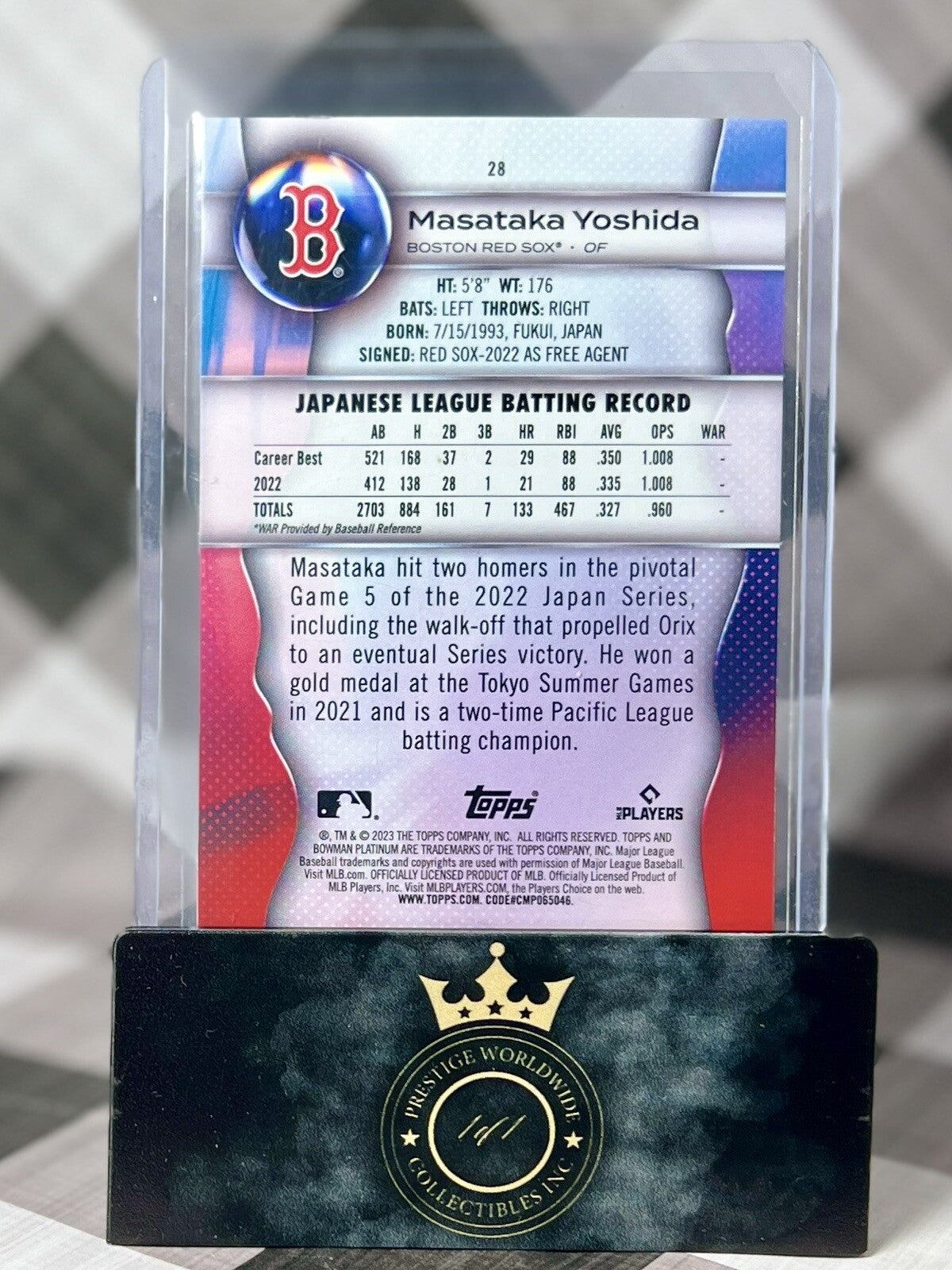 Masataka Yoshida 2023 Bowman Platinum Rookie #28 Boston Red Sox RC
