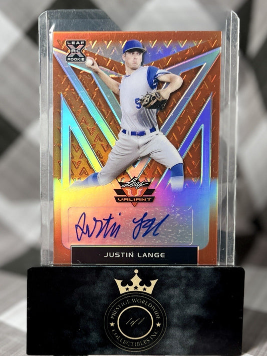 Justin Lange 2020 Leaf Valiant Rookie Auto Orange Prismatic /75 #BA-JL1 NYY SDP