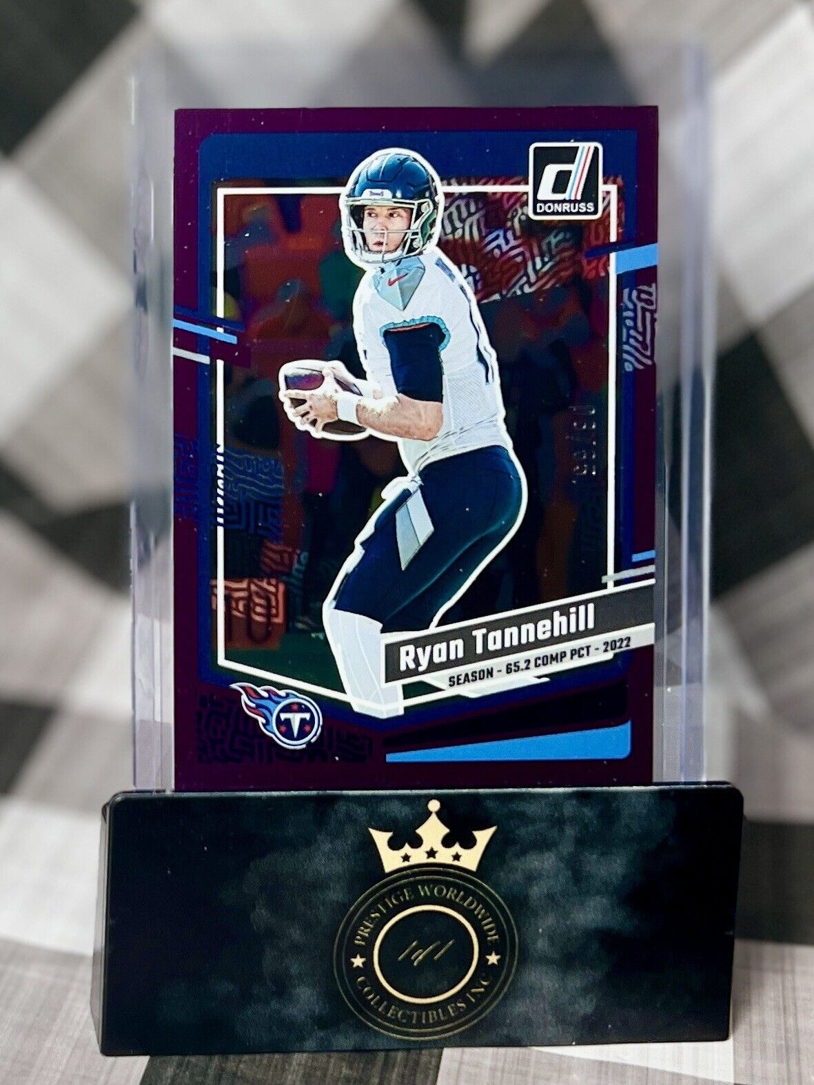 Ryan Tannehill 2023 Donruss Purple Prizm Stat Line /65 #290 Tennessee Titans SP