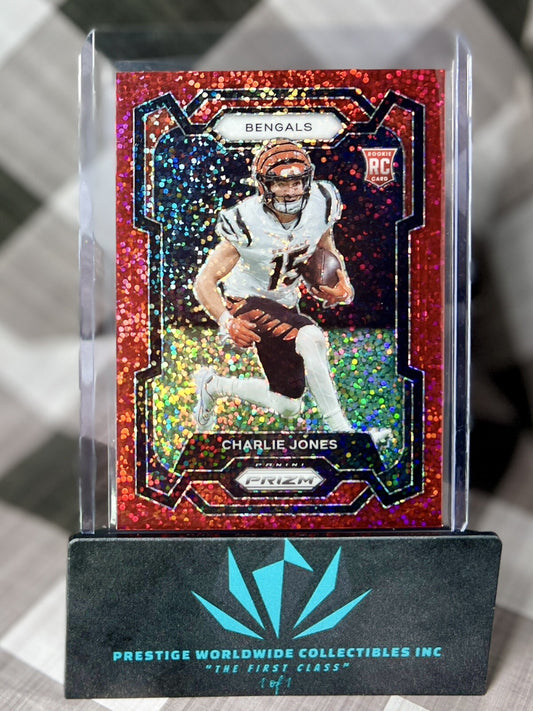 Charlie Jones 2023 Panini Prizm Red Sparkle Rookie SP #317 Cincinnati Bengals RC