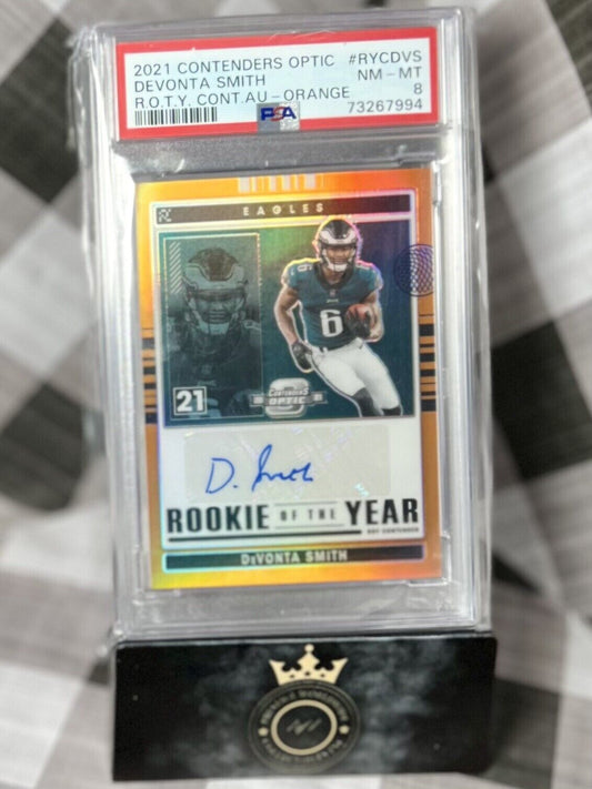 Devonta Smith 2021 Contenders Optic Rookie Of The Year Orange Auto /20 PSA 8 RC