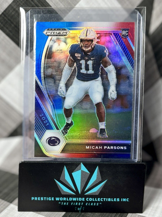 Micah Parsons 2021 Panini Prizm Draft Picks Red White & Blue #136 Dallas Cowboys