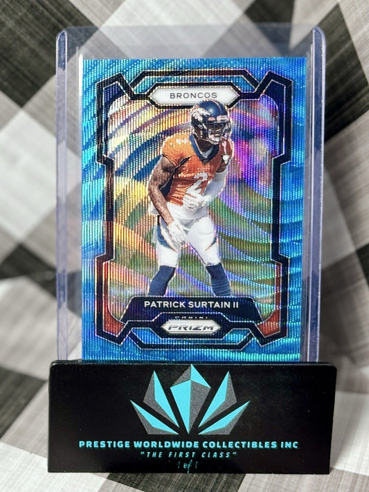 Patrick Surtain II 2023 Panini Prizm Blue Wave Prizm /199 #92 Denver Broncos