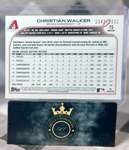 Christian Walker 2022 Topps Series 1 Gold /2022 #75 Arizona Diamondbacks WS SP