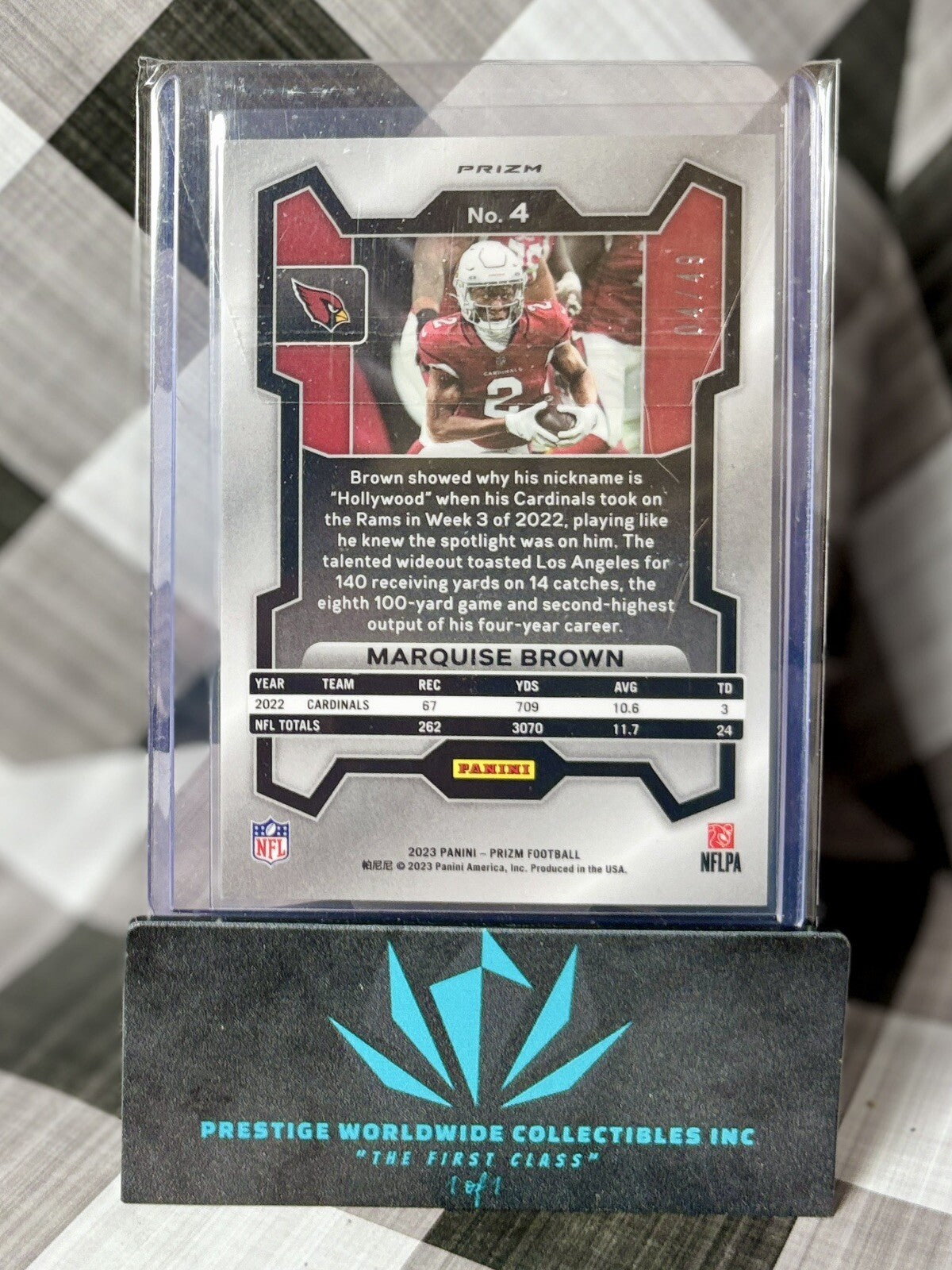 Marquise Brown 2023 Panini Prizm Purple Power Prizm /49 #4 Cardinals & Chiefs