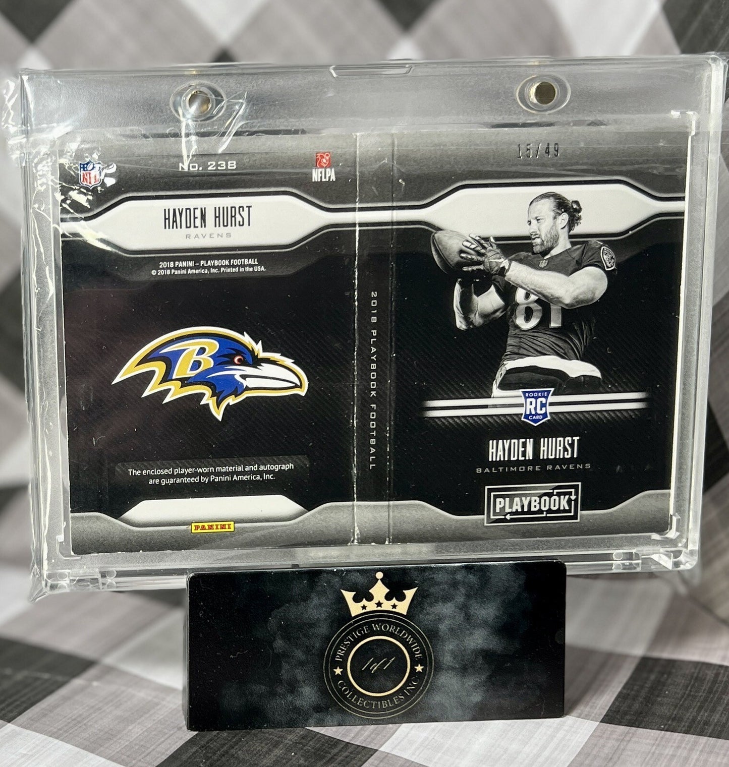 Hayden Hurst RC 2018 Playbook 3-Color Rookie Patch Auto Booklet /49 #238 Ravens
