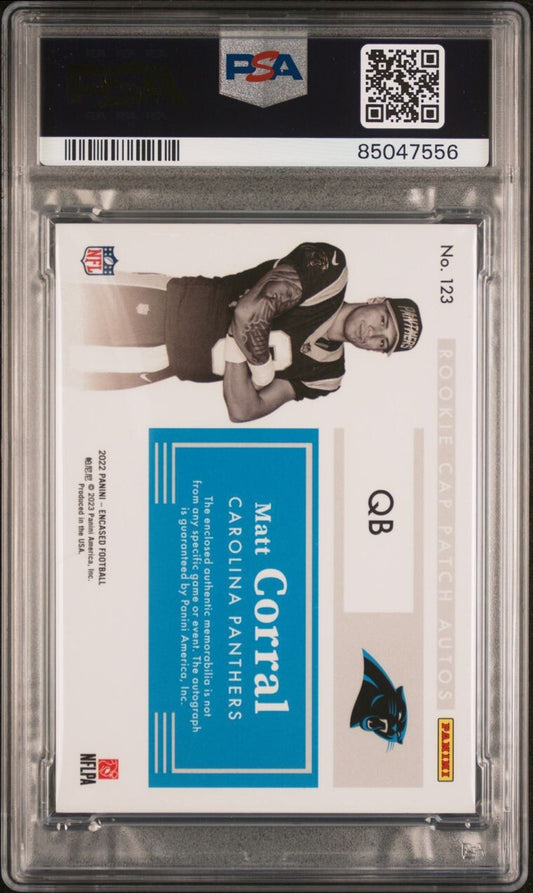 Matt Corral 2022 Encased Patch Auto Rookie /5 PSA 7 / 8 #123 Carolina Panthers