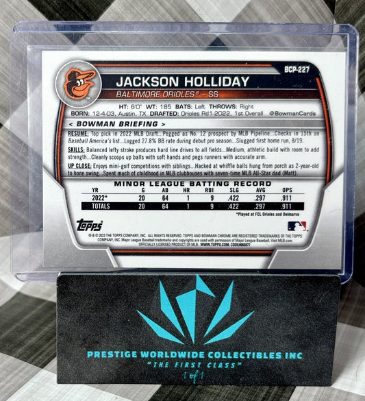 Jackson Holliday 2023 Bowman Chrome Prospects Rookie #BCP-227 Baltimore Orioles