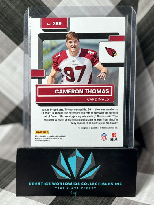 Cameron Thomas 2022 Panini Donruss Rookie Auto #389 Arizona Cardinals RC