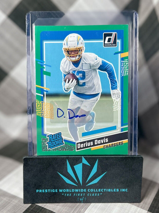 Derius Davis 2023 Donruss Auto Rated Rookie Green Press Proof #351 Chargers RC