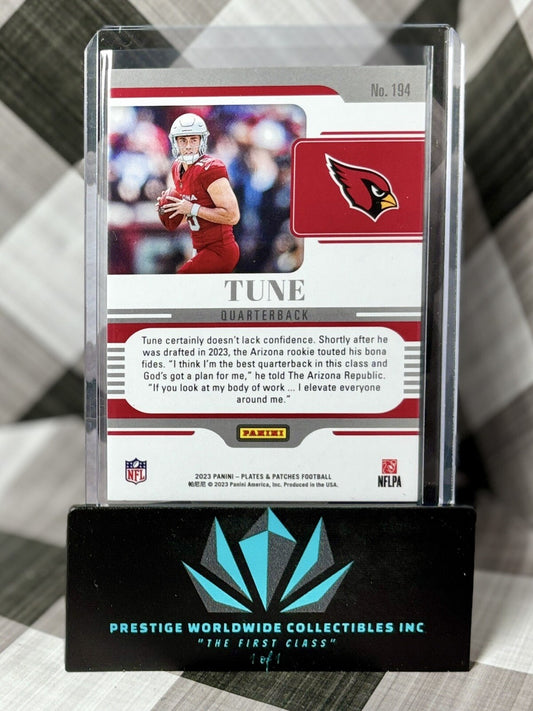 Clayton Tune 2023 Panini Plates & Patches Rookie Base #194 AZ Cardinals RC