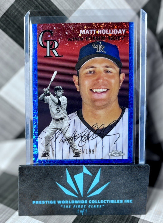 Matt Holliday 2023 Topps Chrome Platinum Blue Mini-Diamond Ref /199 #123 Rockies
