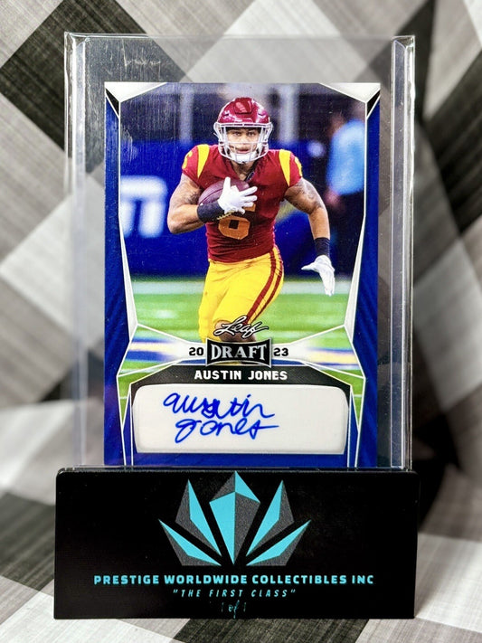 Austin Jones 2022 Leaf Draft Blue Rookie Auto #BA-AJ2 USC & Commanders RC