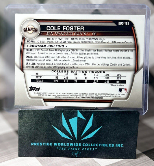 Cole Foster 2023 Bowman Draft 1st Yellow Lunar Crater Refractor /75 #BDC-128 SFG