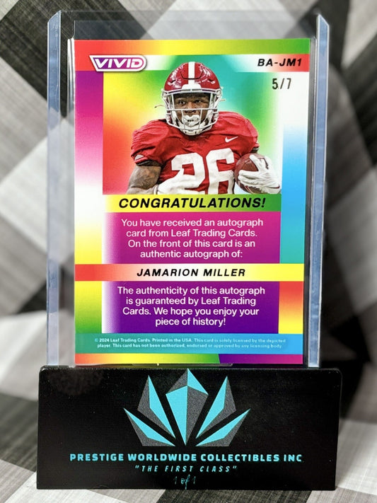 Jamarion Miller 2024 Leaf Vivid Navy Blue Mojo Rookie Auto /7 #BA-JM1 Alabama SP