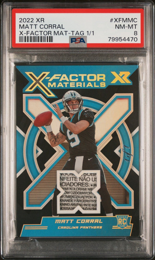 Matt Corral 2022 Xr X-Factor Laundry Tag Patch Rookie 1/1 PSA 8 #XFM-MC Panthers
