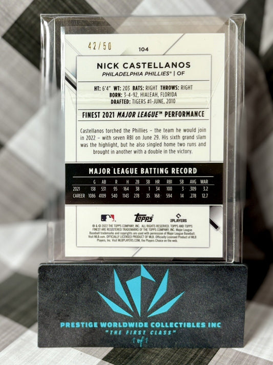 Nick Castellanos 2022 Topps Finest Gold Refractor /50 #104 Philadelphia Phillies