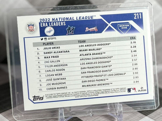 URIAS, ALCANTARA, FRIED 2023 Topps MLB NL ERA LEADERS #211 ROYAL BLUE CARD SP