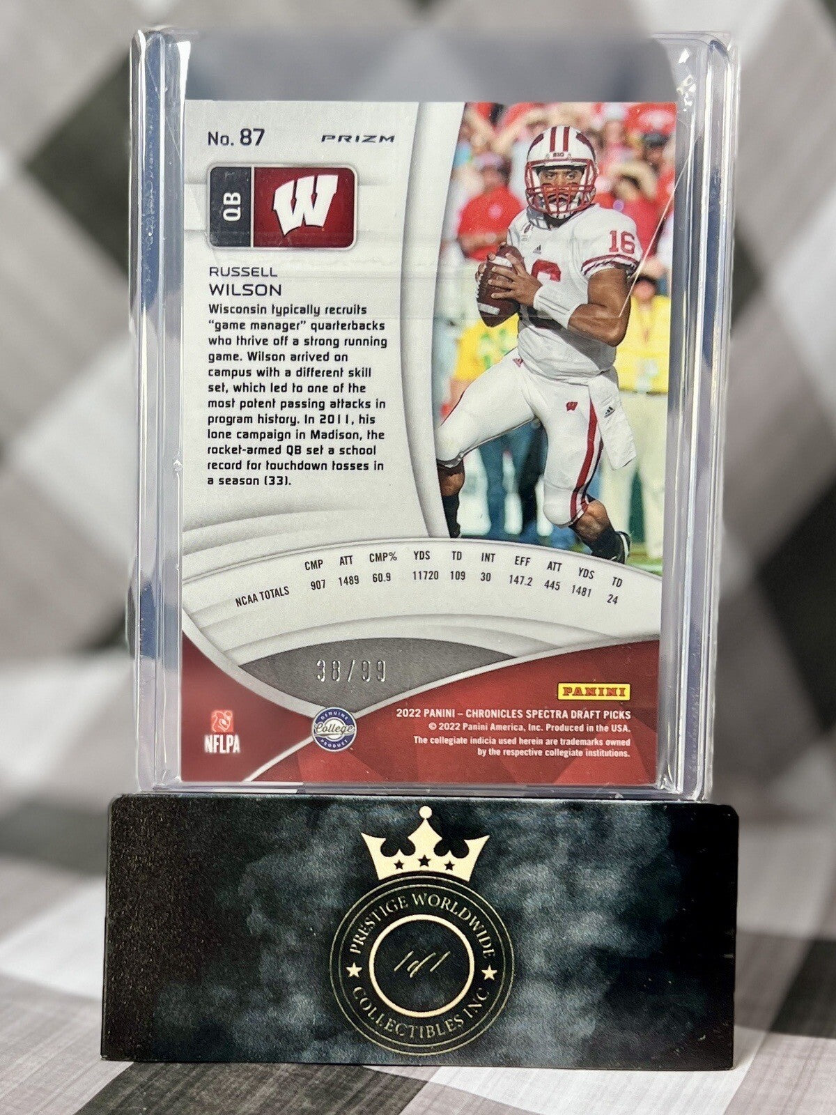 Russell Wilson 2022 Chronicles Draft Picks Spectra Neon Blue /99 #87 Broncos SP