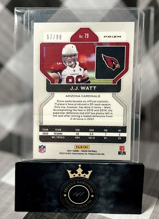 J.J. Watt 2021 Panini Prizm Blue Cracked Ice /99 #79 Arizona Cardinals & Texans