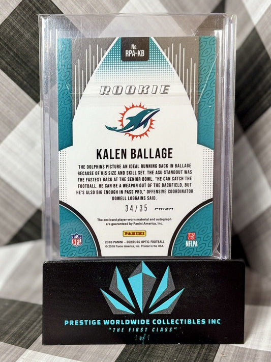 Kalen Ballage 2018 Donruss Optic Rookie Patch Auto /35 #RPA-KB Miami Dolphins