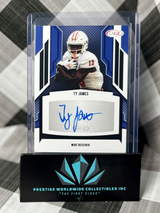 Ty James 2024 SAGE Black Rookie Auto #A-TJ Mercer & Minnesota Vikings RC