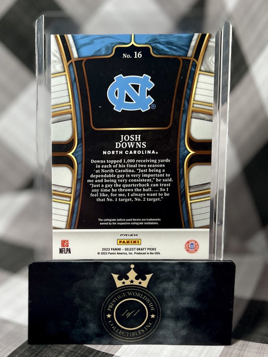 Josh Downs 2023 Select Draft Picks GOLD LAZER PRIZM #16 UNC & Indianapolis Colts