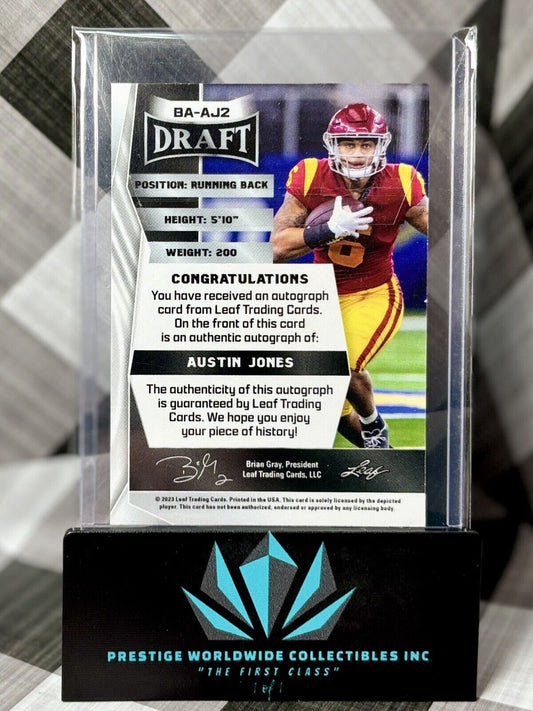 Austin Jones 2022 Leaf Draft Blue Rookie Auto #BA-AJ2 USC & Commanders RC
