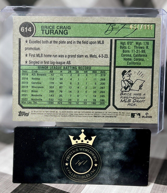 Brice Turang 2023 Topps Heritage High Number Chrome Rookie /999 #614 MIL Brewers