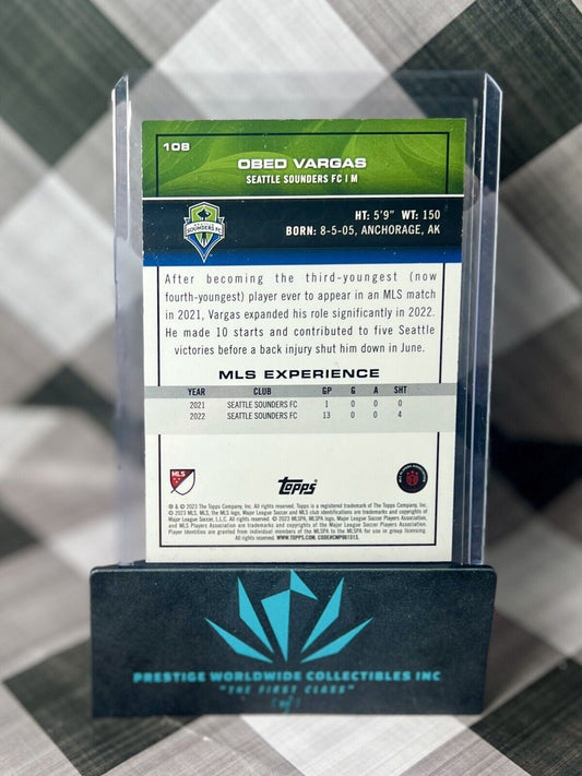 Obed Vargas 2023 Topps MLS Green Refractor Rookie /75 SP #108 Seattle Sounders