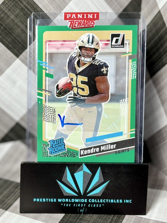 Kendre Miller 2023 Donruss Rated Rookie Green Auto SP #375 New Orleans Saints RC