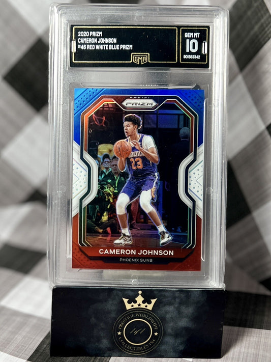 Cameron Johnson 2020-21 Panini Prizm Red, White, Blue GMA 10 #46 PHX Suns & Nets