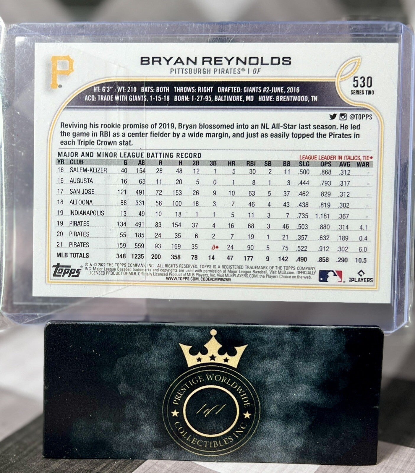 Bryan Reynolds 2022 Topp`s Series 2 Short Print Image Variation #530 - Pirates