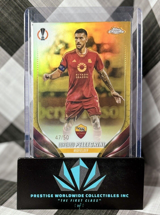 Lorenzo Pellegrini 2023-24 Topps Chrome Gold Refractor /50 #86 AS Roma SP