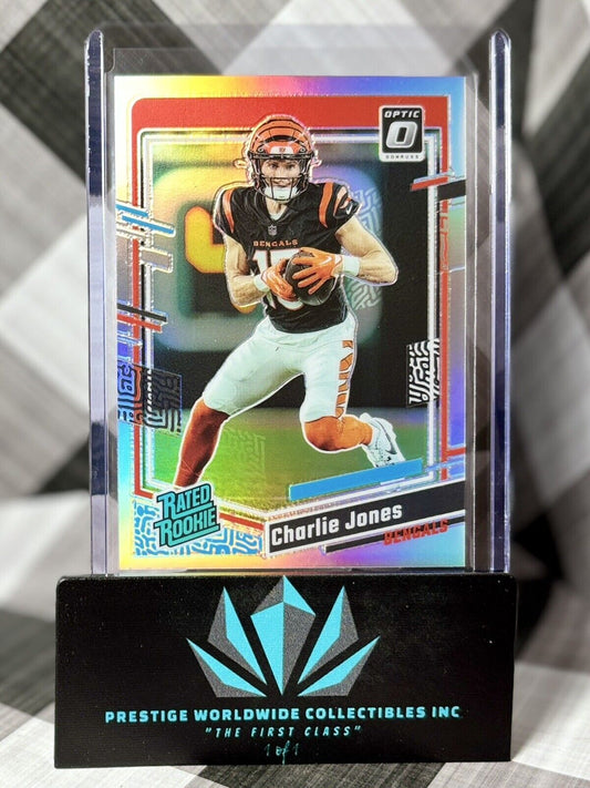 Charlie Jones 2023 Donruss Optic Holo Silver Prizm Rated Rookie #223 Bengals RC