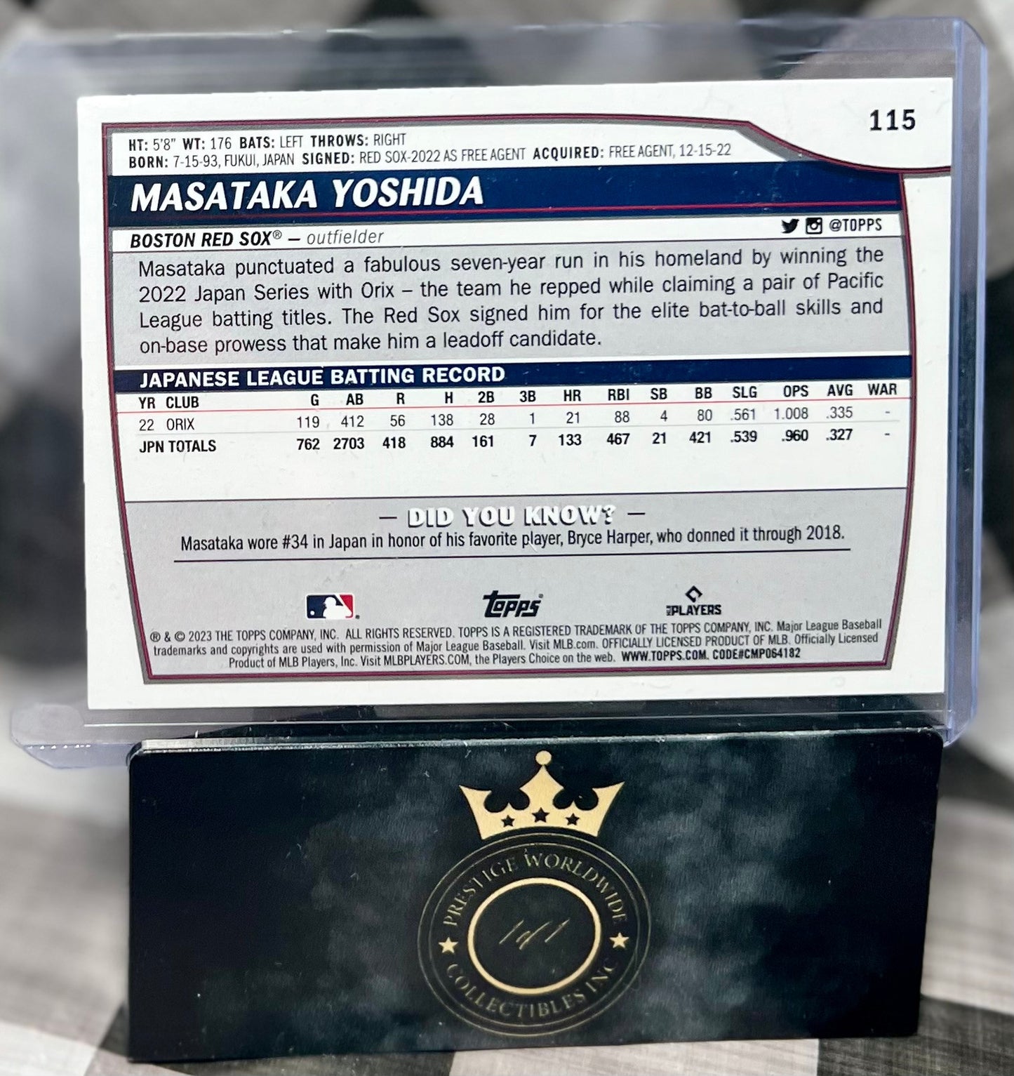 Masataka Yoshida 2023 Topps Big League #115 - Boston Red Sox RC