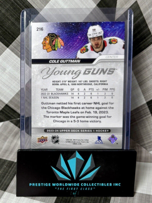 Cole Guttman 2023-24 Upper Deck Series 1 Young Guns Rookie #216 Blackhawks RC
