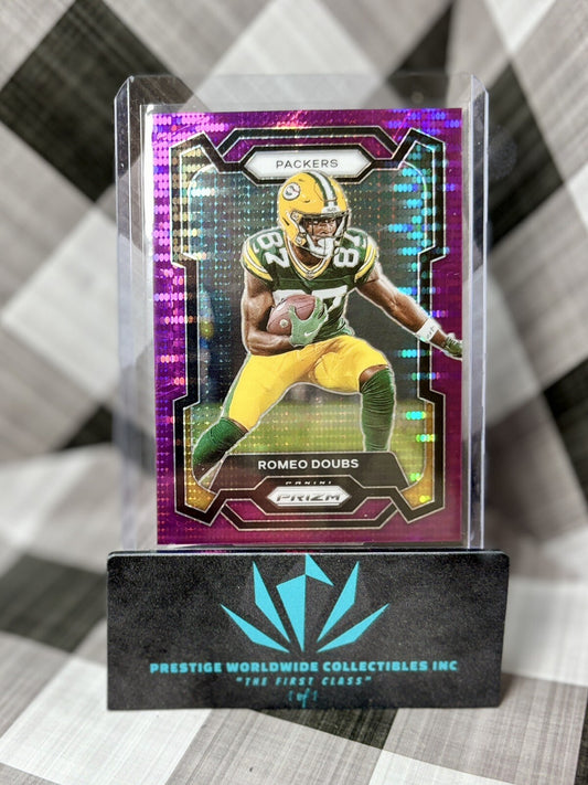 Romeo Doubs 2023 Panini Prizm Purple Pulsar #114 Green Bay Packers SP